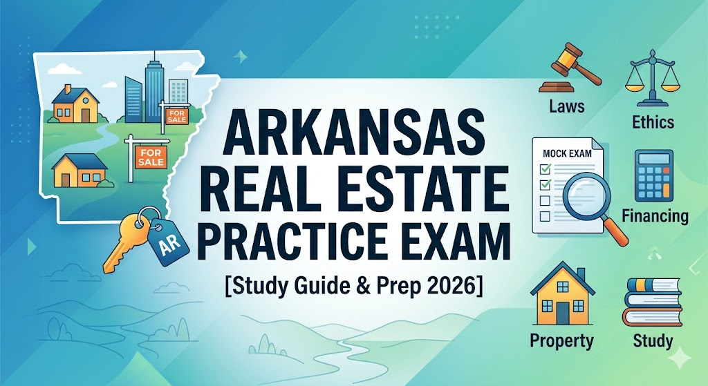 Arkansas Real Estate Exam Prep 2026 | Real Estate Practice Questions Banner