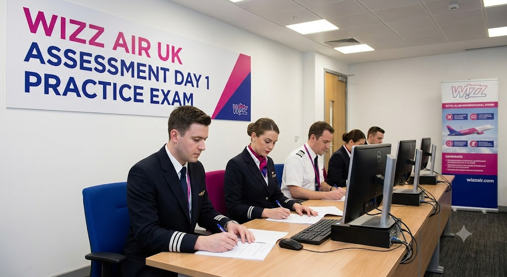 Wizz UK Assessment Day 1 Practice Exam Banner