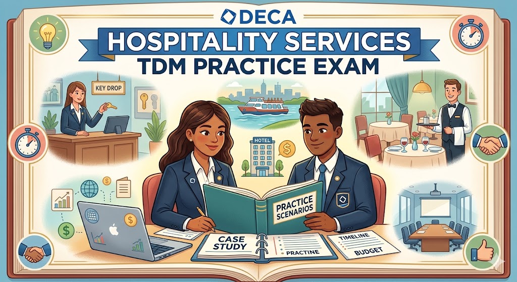 DECA Hospitality Services Team Decision Making Practice Exam Banner