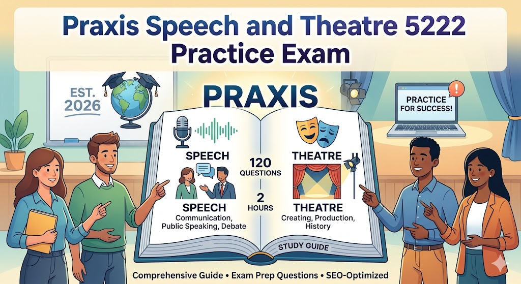 Praxis Speech and Theatre 5222 Practice Test 2026 | Exam Prep Questions Banner