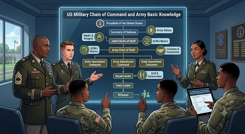 US Military Chain of Command and Army Basic Knowledge Practice Test Banner