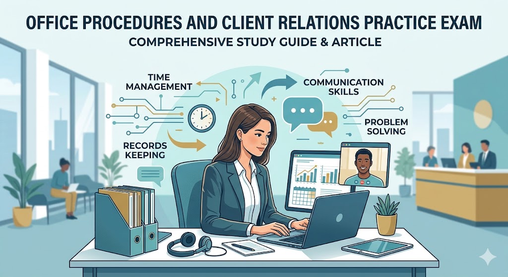 Office Procedures And Client Relations Practice Exam Banner