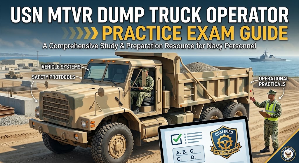 USN Medium Tactical Vehicle Replacement (MTVR) Dump Truck Practice Exam Banner