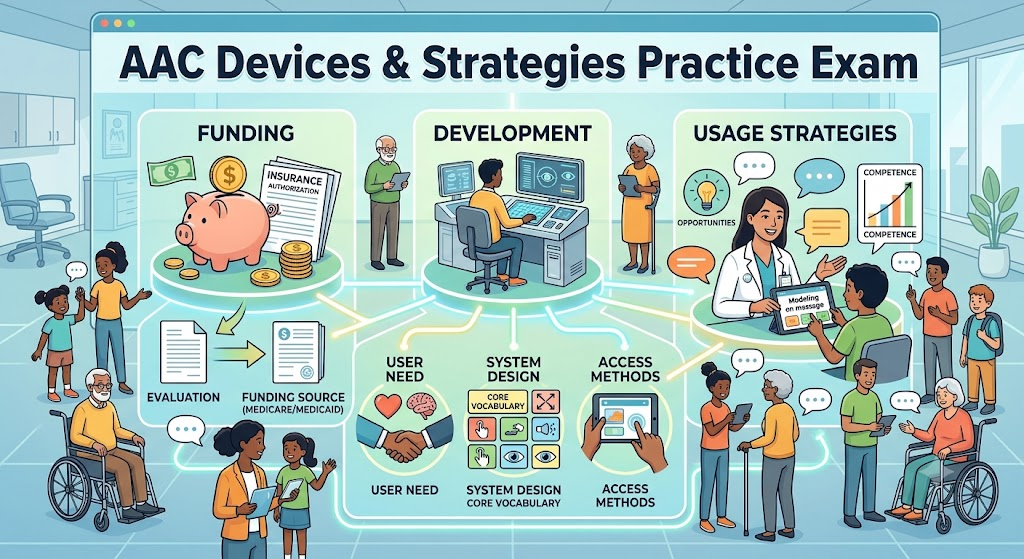 AAC Devices – Funding, Development, and Usage Strategies Practice Test Banner