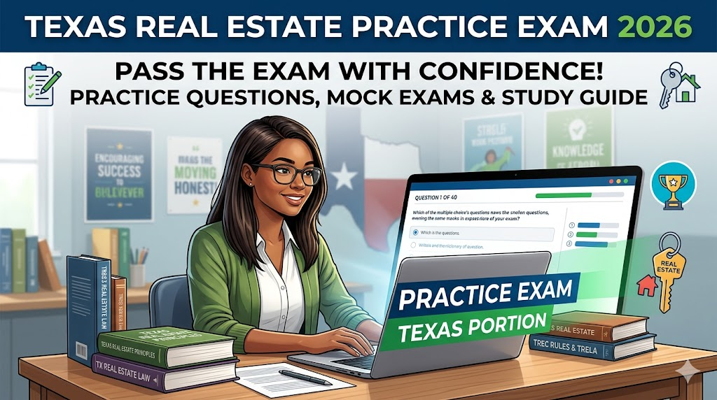 Texas Real Estate Exam Prep 2026 | Real Estate Practice Questions Banner