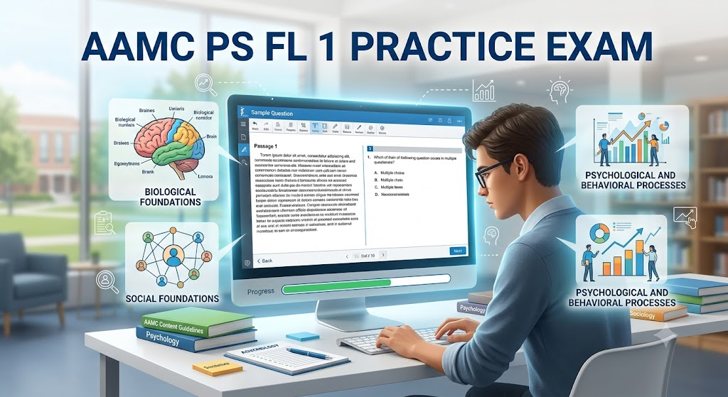 AAMC Psychological, Social, and Biological Foundations of Behavior (PS) Full-Length (FL) 1 Practice Test Banner