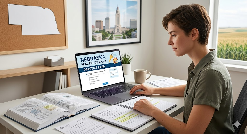 Nebraska Real Estate Exam Prep 2026 | Real Estate Practice Questions Banner