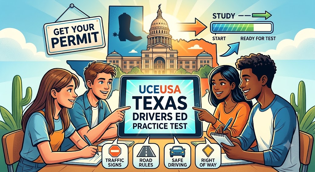 UCEUSA Texas Drivers Ed Practice Test Banner