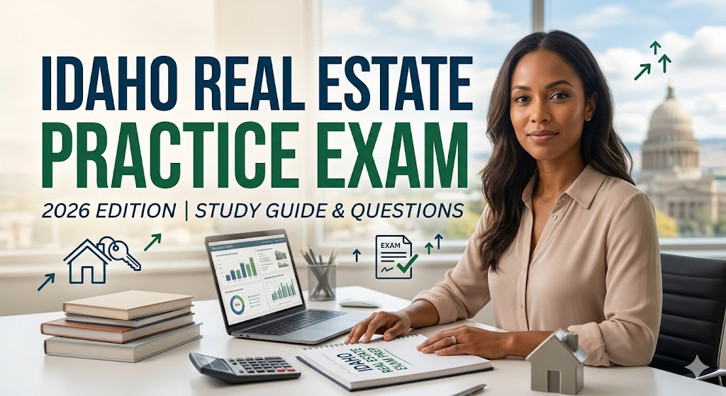 Idaho Real Estate Exam Prep 2026 | Real Estate Practice Questions Banner