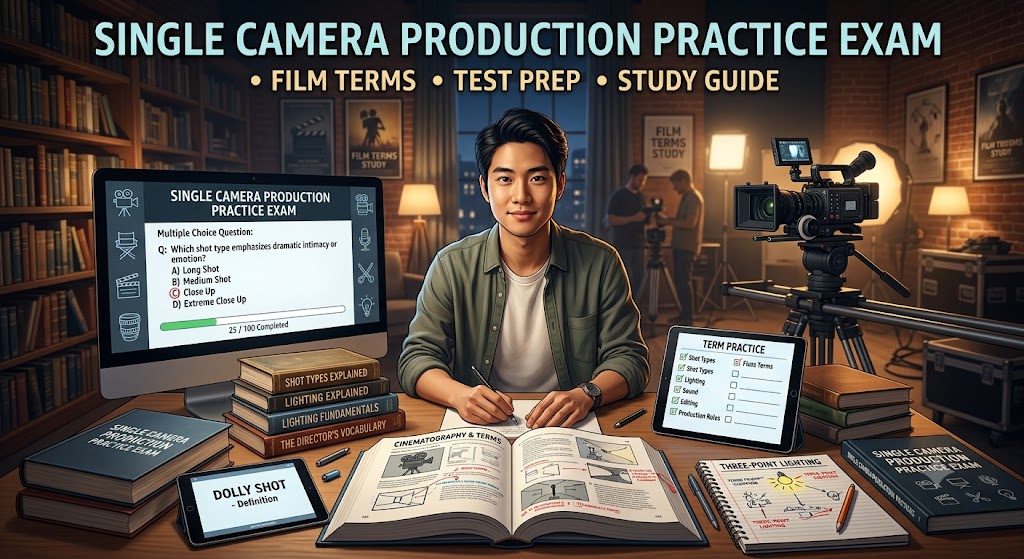 Single Camera Production Practice Exam Banner