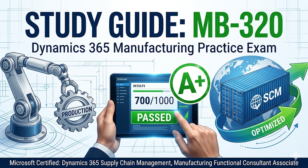 Microsoft Certified: Dynamics 365 Supply Chain Management, Manufacturing (MB-320) Practice Test Banner