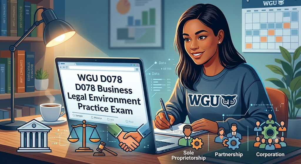 Western Governors University (WGU) BUS2060 D078 Business Environment Applications I: Business Structures and Legal Environment Pre-assesment Practice Exam Banner