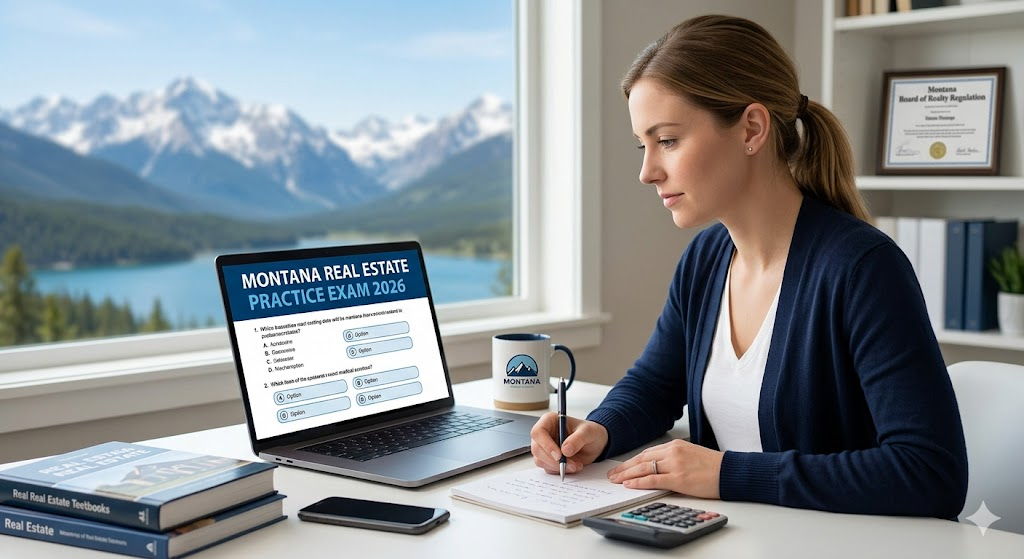 Montana Real Estate Exam Prep 2026 | Real Estate Practice Questions Banner