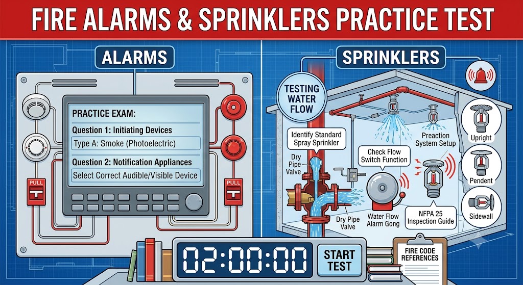 Fire Alarms and Sprinklers Practice Test Banner