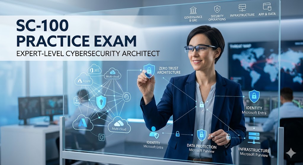 Microsoft Certified: Microsoft Cybersecurity Architect Expert (SC-100) Practice Test Banner