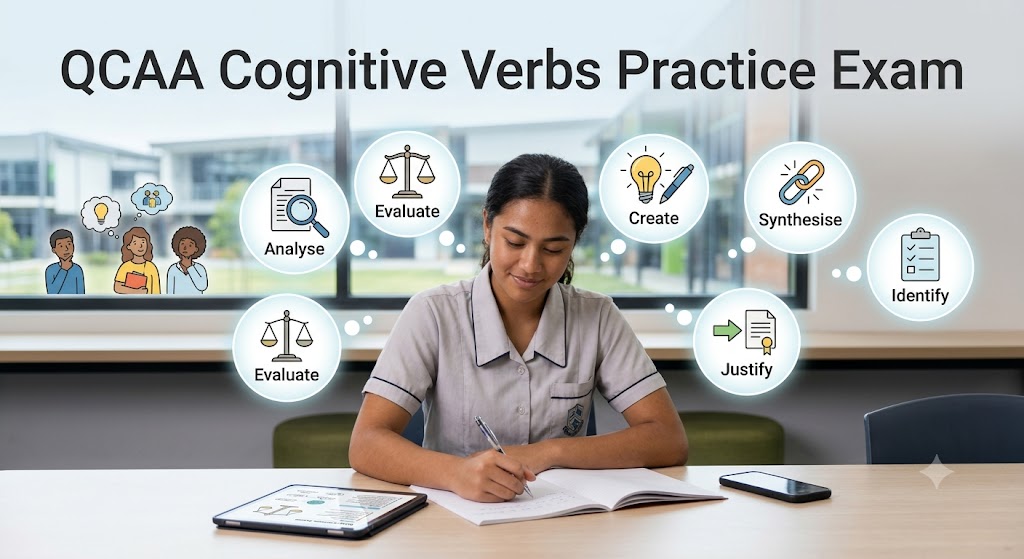 QCAA Cognitive Verbs Practice Test Banner