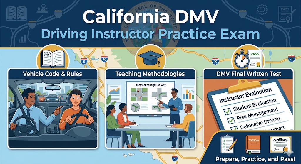 California DMV Driving Instructor License Practice Test Banner