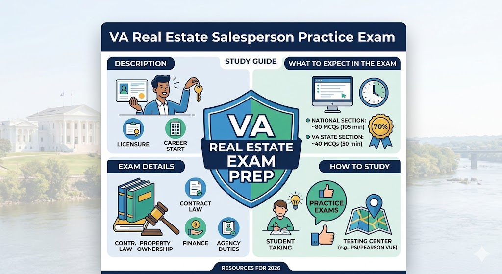 Virginia Real Estate Exam Prep 2026 | Real Estate Practice Questions Banner