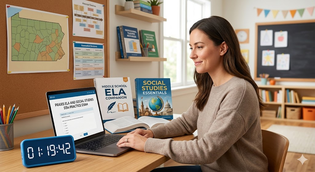 Praxis English Language Arts and Social Studies 5154 Practice Test 2026 | Exam Prep Questions Banner