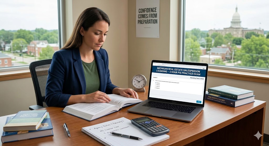 Michigan Real Estate Salesperson Licensing – 3 hour PSI Practice Exam Banner