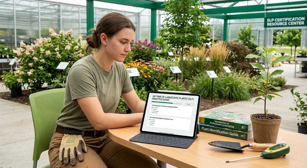 Setting of Landscape Plants (SLP) Practice Exam Banner