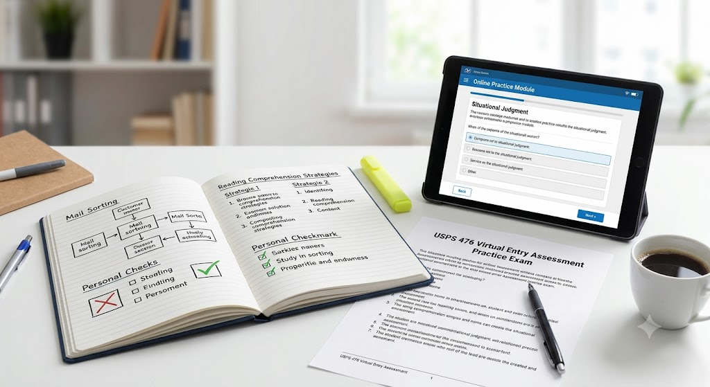 USPS 476 Virtual Entry Assessment - MP Practice Exam Banner