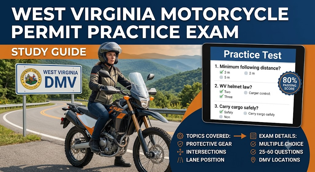 West Virginia Motorcycle Permit Practice Test Banner