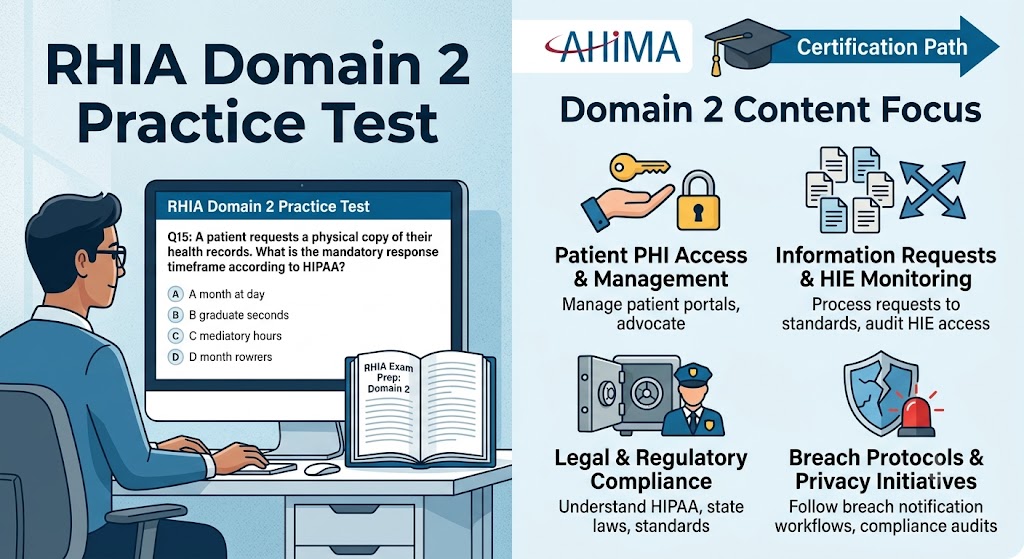 Registered Health Information Administrator (RHIA) Domain 2 Practice Test Banner