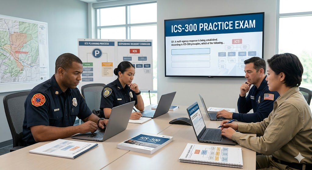 Intermediate Incident Command System for Expanding Incidents (ICS-300) Practice Exam. Banner