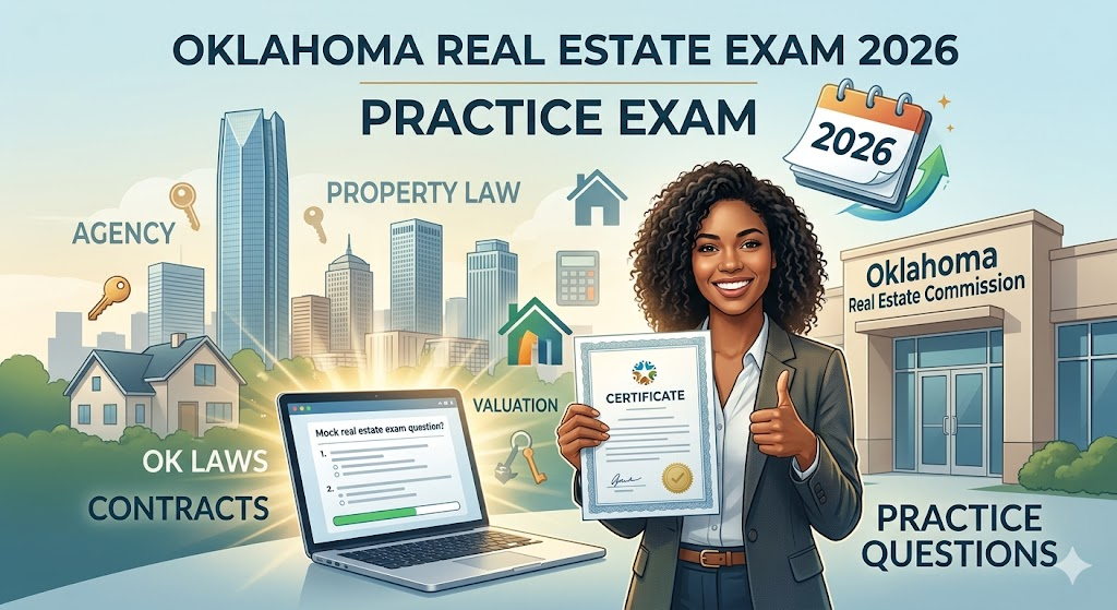 Oklahoma Real Estate Exam Prep 2026 | Real Estate Practice Questions Banner