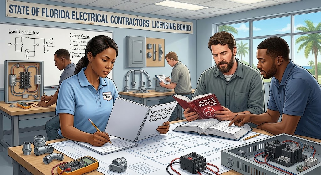 Florida Unlimited Electrical (1-57) Practice  Exam Banner