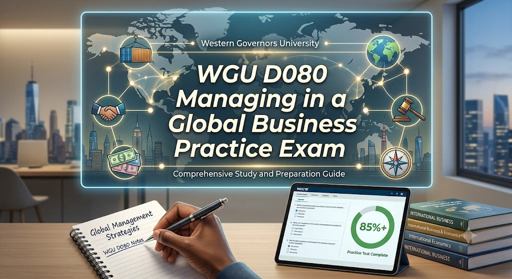 Western Governors University (WGU) BUS2070 D080 Managing in a Global Business Environment Practice Exam Banner
