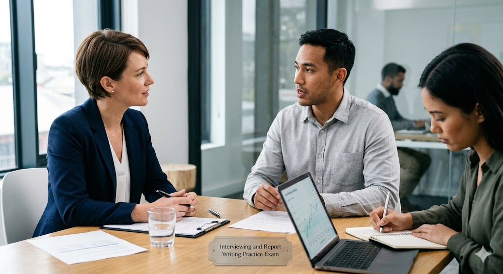 Interviewing & Report Writing Practice Test Banner