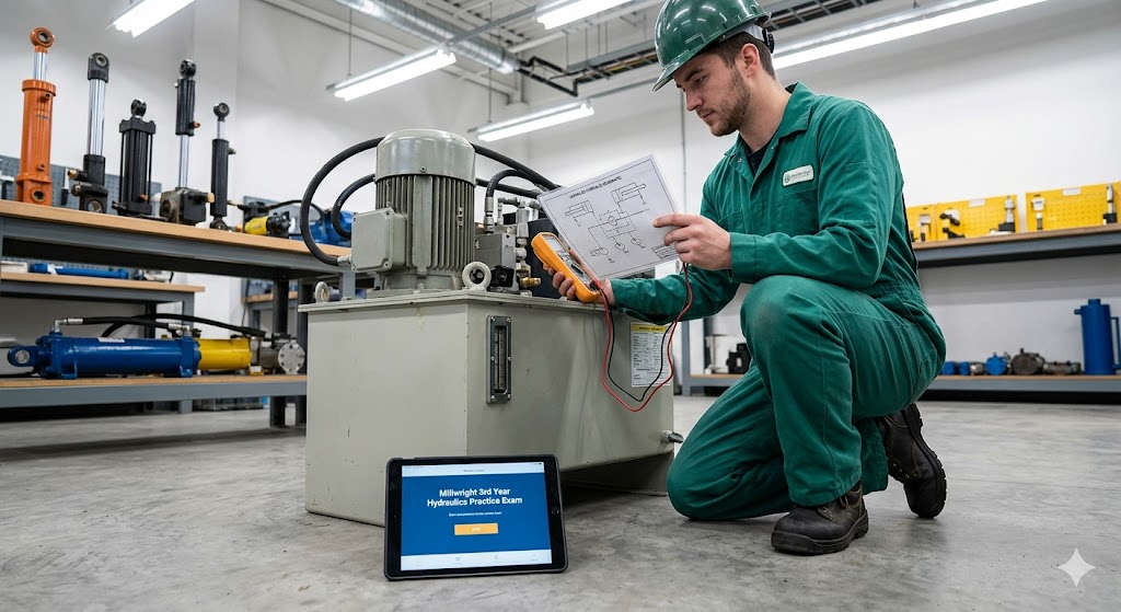 Millwright Hydraulic Pumps and Actuators 3rd Year Practice Test Banner