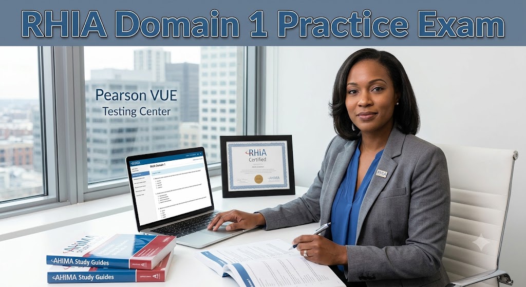 Registered Health Information Administrator (RHIA) Domain 1 Practice Test Banner
