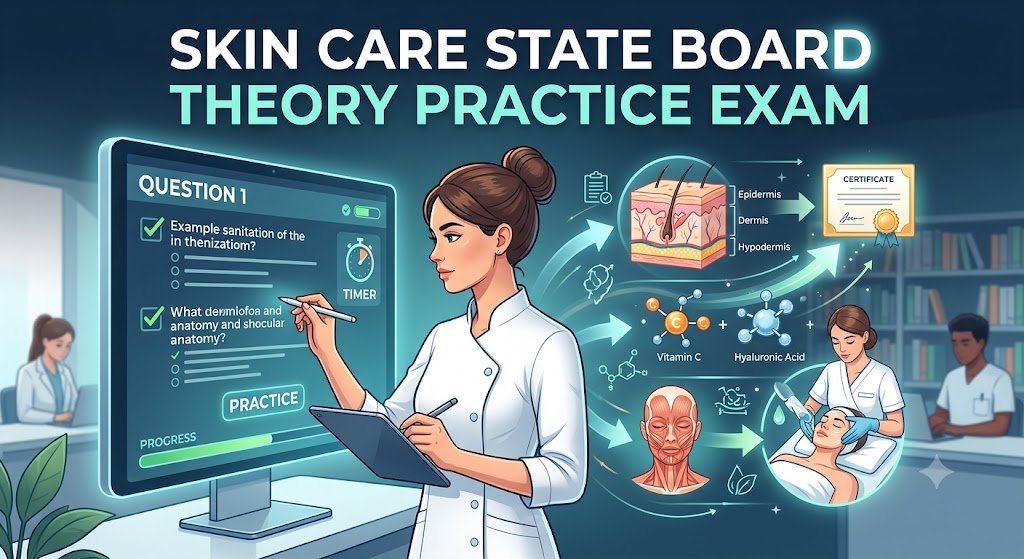 Skin Care State Board Theory Practice Exam Banner