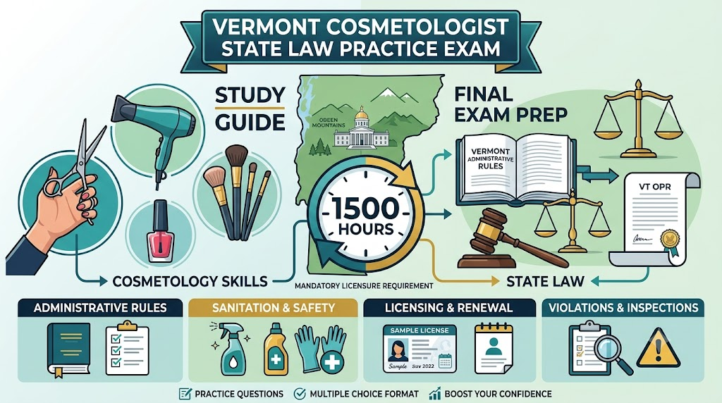 Vermont Cosmetologist 1500 Hour State Law Practice Exam Banner