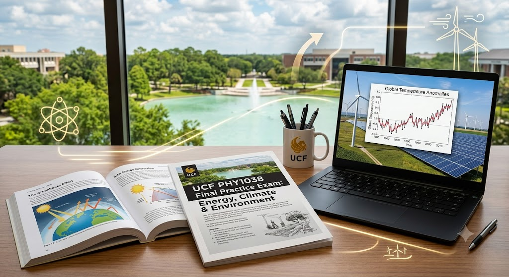 University of Central Florida (UCF) PHY1038 Physics of Energy, Climate Change and Environment Final Practice Exam Banner
