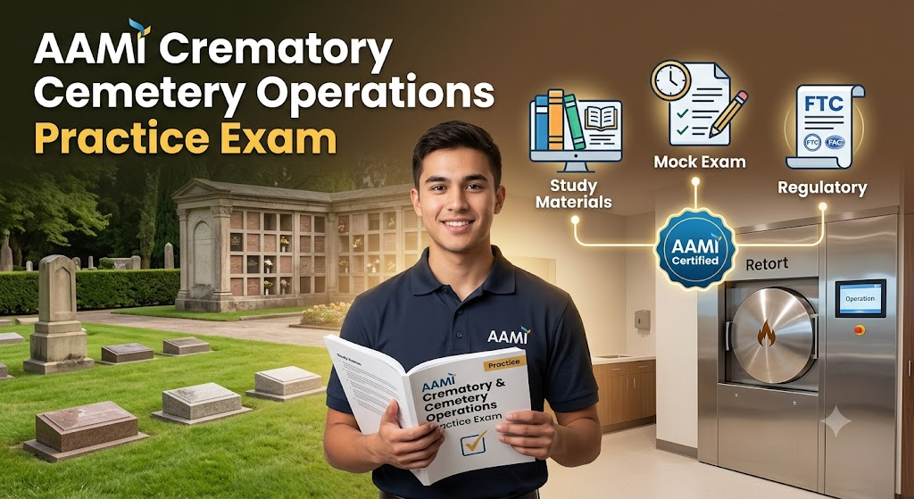 AAMI Crematory & Cemetery Operations Practice Exam. Banner