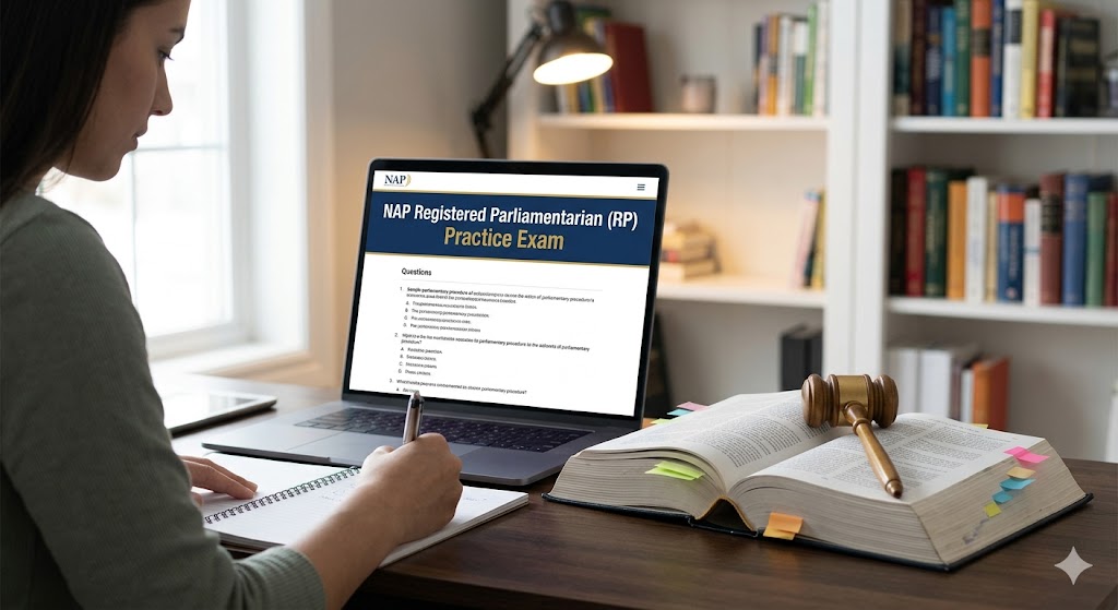 NAP Registered Parliamentarian (RP) Practice Exam Banner