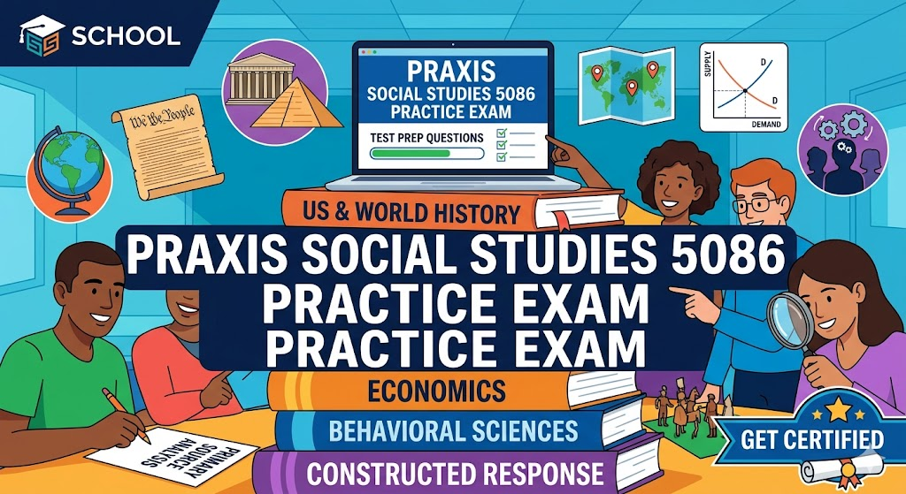Praxis Social Studies Content and Interpretation 5086 Practice Test 2026 | Exam Prep Questions Banner