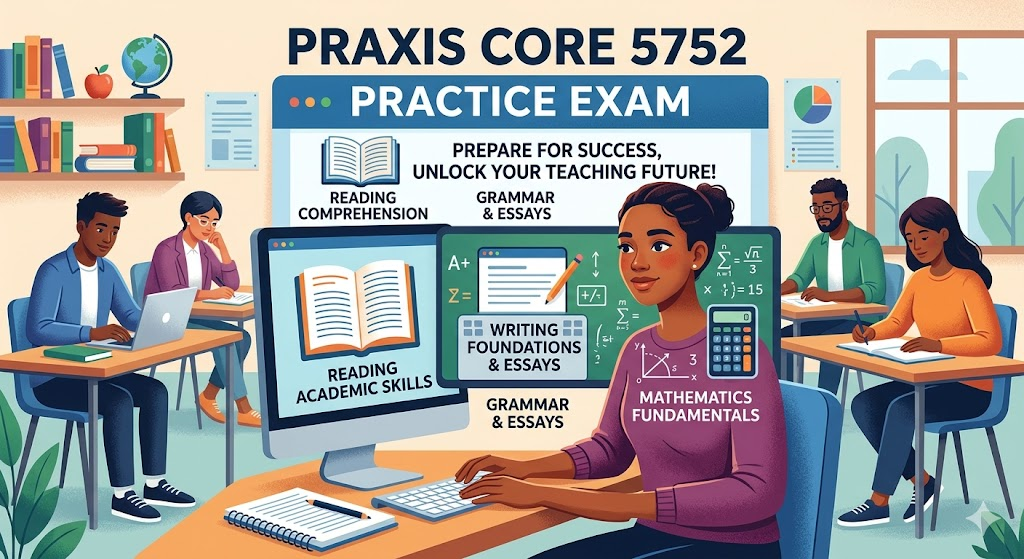 Praxis Core Academic Skills for Educators Combined Test 5752 Practice Test 2026 | Exam Prep Questions Banner
