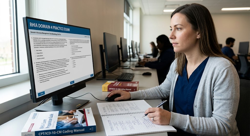 Registered Health Information Administrator (RHIA) Domain 4 Practice Test Banner
