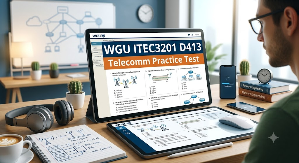 Western Governors University (WGU) ITEC3201 D413 Telecomm and Wireless Communications Practice Test Banner