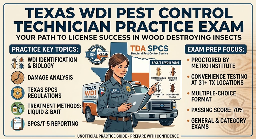 Texas WDI Pest Control Technician Training Practice Exam Banner