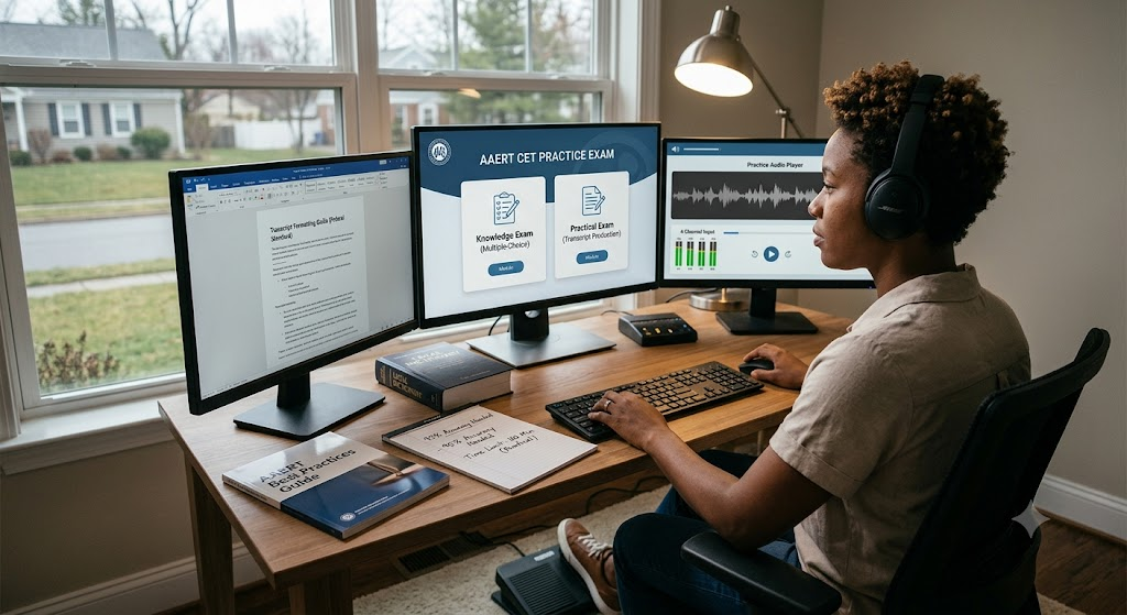 AAERT Certified Electronic Transcriber (CET) Practrice Exam Banner