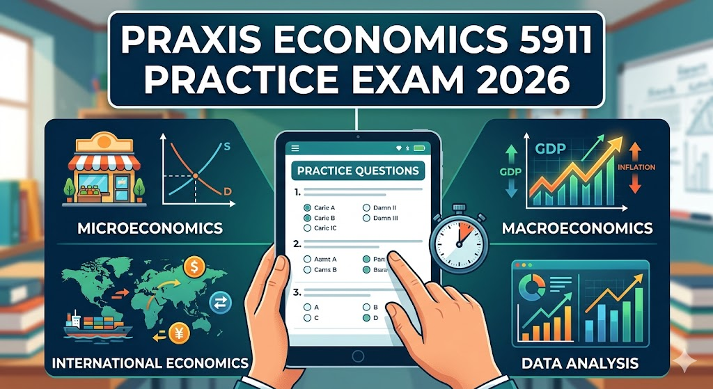Praxis Economics 5911 Practice Test 2026 | Exam Prep Questions Banner