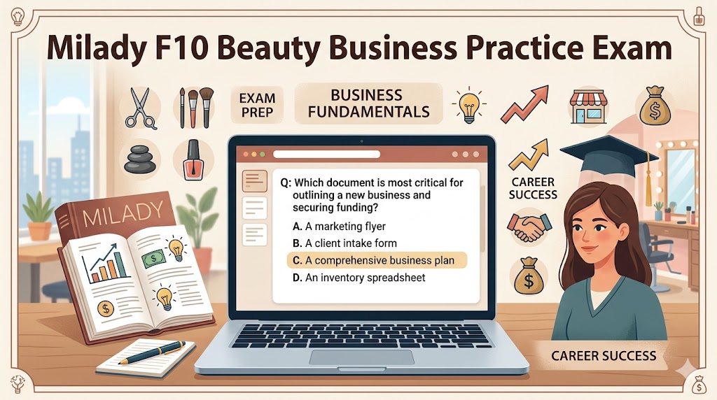 Milady F10 – The Beauty Business Practice Test Banner