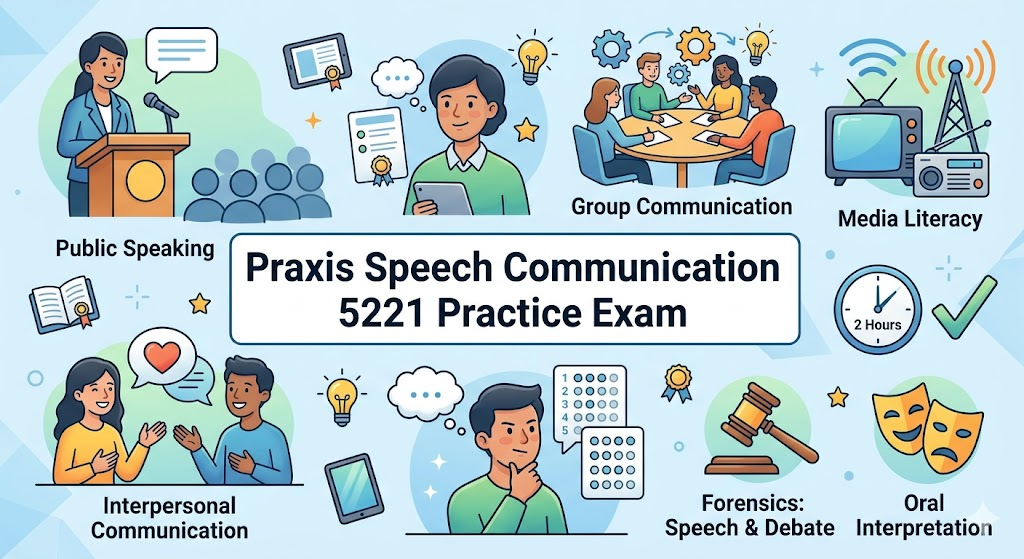 Praxis Speech Communication Content Knowledge 5221 Practice Test 2026 | Exam Prep Questions Banner