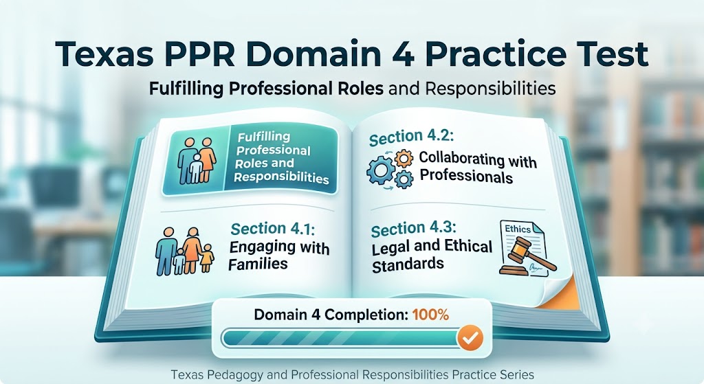 Texas Pedagogy and Professional Responsibilities (PPR) Domain 4 Practice Test Banner